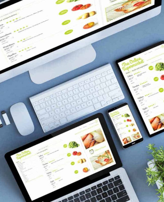 top view blue devices online supermarket blue devices top view online supermarket 3d rendering.